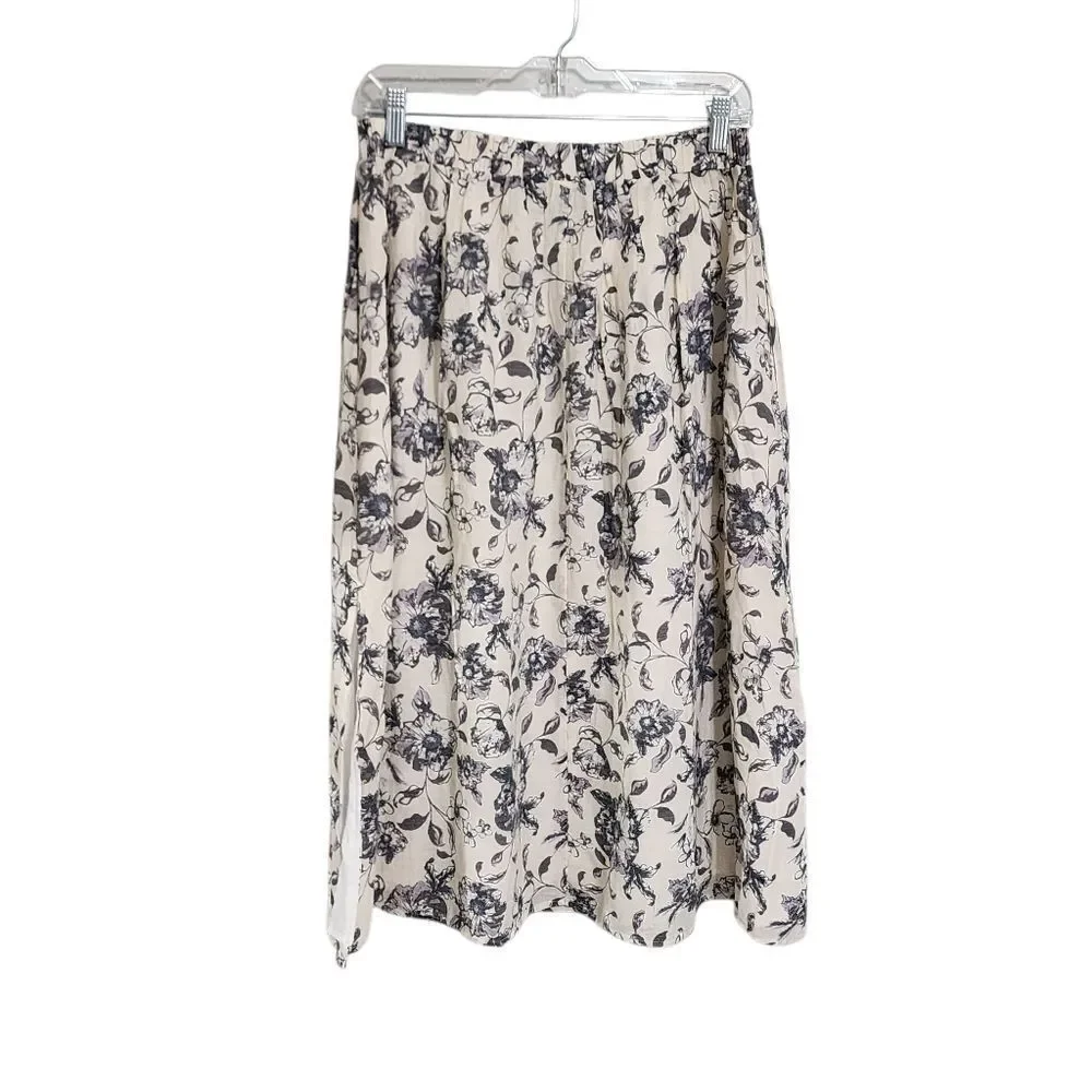 Versona Maxi Skirt Cream & Gray Floral Pull On Cottagecore Country